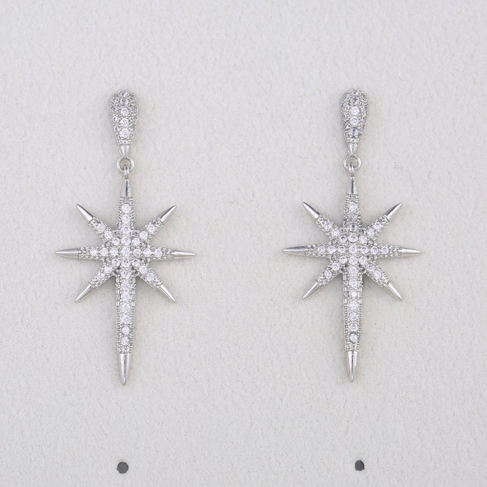 NEW Silver Diamond North Star Drop Earrings - Picture 8 of 9